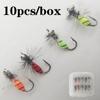 10 Cajas de Segunda Generación Anzuelo Venenoso para Mosquitos Ojo de Plata Yen Señuelo Micro Luya Tira Blanca Boca de Caballo Anzuelo de Pesca con Pluma Biónica para Pesca