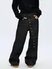 Jeans Masculino Retrô High Street Americano Design de Botões Laterais Longos Senso de Design Vibe Nicho Estilo Perna Larga Caimento Calças Longas