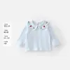Camiseta base de manga larga para niños, colección primavera y otoño, estampado jacquard, camiseta con cuello, adecuada para que las niñas la usen como capa interior o exterior, suave y cómoda