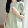 Nova Camiseta Básica Feminina de Lã Fina Versátil Casual Manga Curta Gola Redonda Cor Sólida Coleção Primavera/Verão 2026