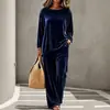 2026 Otoño e Invierno transfronterizo europeo y americano nuevo conjunto casual para mujer con cuello redondo, manga larga, pantalones de longitud extendida, traje de terciopelo para mujer