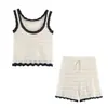 Atacado de Roupas Femininas Transfronteiriças 2025 Novo Outono Moda Europeia e Americana Conjunto Elegante de Top Colete Contrastante + Shorts