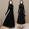 Vestido Sexy de Punto Otoño e Invierno Nuevo Encaje Vestido Suéter Largo Holgado y Moderno Versátil Falda Base