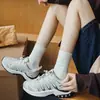 Calcetines de Rayas Verticales para Mujer, Cómodos Suaves Versátiles de Media Pantorrilla para Primavera y Verano, Calcetines Arrugados Casuales de Color Sólido Estilo Universitario