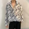 Camisa de Fada Masculina Primavera e Outono Camisa Divertida Estampada Masculina Manga Longa Estilo Hong Kong Solta Moda Casual Jaqueta Camisa