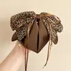 Grampo de Garra para Rabo de Cavalo com Laço de Fita de Cetim com Bolinhas High-End Retro Outono Inverno Novo Grampo para Cabelo Meio Preso na Nuca para Mulheres