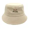 Chapéu de Pescador Bordado de Gato de Desenho Animado Novo Japonês e Coreano Chapéu Balde para Casal Estudante Chapéu de Sol Esportivo de Lazer ao Ar Livre para Homens e Mulheres