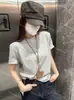 Camiseta Casual de Manga Curta para Mulheres 2026 Verão Nova Moda Estilo Coreano Casual Versátil com Efeito 3D