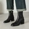 Silencioso Inferior Cómodo Elegante Para Viajar Lavable Piel de Vaca Botines Chelsea 2026 Invierno Tacón Alto Grueso Punta Redonda Piel Genuina Botines Tobillo Mujer