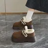 Populares Zapatos de Mujer Estilo Birkenstock con Suela Gruesa y Forro de Felpa Añadido, Nuevo Modelo de Invierno 2025, Cálidos Mocasines de Peluche, Botas de Nieve