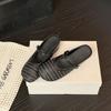 Pantuflas tejidas retro de verano con punta cuadrada recortada y aumento de altura interior para personas pequeñas, medias pantuflas Muller para que las mujeres las usen al aire libre