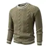 Suéter grueso de punto para hombre de otoño e invierno, con puños de color contrastante, jersey de punto trenzado de cuello redondo para hombre