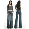 Jeans Americano Estilo Yi Mengling para Mulheres 2025 Novo Retro Lavado Sexy Elástico Cintura Baixa Micro Flare
