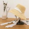 Nuevo Sombrero de Sol Decorativo de Paja Estilo Coreano con Lazo y Correas para Viajes al Aire Libre en Verano, Sombrero de Sol para Mujer