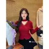 Suéter Base de Punto de Manga Larga con Cuello Halter en V Cruzado de Encaje de Alta Gama para Mujer de Trece Líneas en Guangzhou