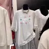 Camiseta de Manga Curta Renda Letras Costuradas Estilo Coreano Retrô High-End para Mulheres Verão Estilo Coreano Doce Solta Versátil Top