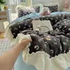 Juego de Cuatro Piezas de Vellón de Coral de Leche Grado A Ropa de Cama para el Hogar Funda Nórdica de Encaje Francés Juego de Tres Piezas Engrosado Cálido de Invierno