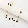 Conjunto de Joias de Trevo de Cinco Folhas Mais Vendido Transfronteiriço para Mulheres, Colar Simples de Flor de Ameixa da Sorte Esmaltada, Pulseira Versátil, Bracelete e Brincos