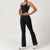 Conjunto de Roupa de Yoga Cruzado na Cintura para Mulheres, Top Esportivo Costas Nuas em Blocos de Cor, Calças Flare que Levantam o Bumbum e Afinam a Barriga, Roupa Fitness
