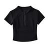 2023 Verano media cremallera cuello alto hombro manga corta camiseta femenina chica caliente estilo deportivo ajustada adelgazante top corto