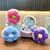 Llavero de Espejo Flor Pomposa Colorida Tejida a Mano Llavero de Espejo Plegable Portátil Colgante para Bolsa para Niñas