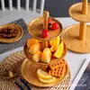 Plato de Fruta Creativo Doble Capa Moderno de Madera para Sala de Estar Multicapa Red de Comida Plato de Fruta Famoso en Red Dispensador de Madera de Tres Capas