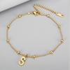 Tobillera de Cadena con Letras y Perlas de Moda Europea y Americana Versátil para Mujer Cadena de Tobillo de Acero de Titanio Elegante Elegante