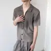 Camiseta de Punto Vintage con Degradado Estilo Old Money para Hombre, Chaqueta Cardigan Retro Americana Perezosa con Cuello Polo Calado