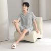 Pijama Masculino Masculino 2025 Novo Verão Manga Curta Shorts Terno Fino Casual Algodão Brocado Roupas de Casa Podem Ser Usadas Fora