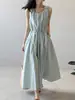 Vestido Sencillo de Corte Holgado para Mujer, Nuevo Estilo de Verano, Diseño Casual Estilo Coreano, Cintura con Cordón, Vestido Chaleco sin Mangas