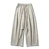 Pantalones casuales rectos de moda retro estilo japonés Rumeng para hombre, de otoño, holgados, con caída, cordón, pierna ancha