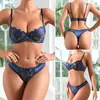 Conjunto de Lencería Sexy de Malla Bordada con Aros de Alta Calidad para Mujer Tanga Talla Grande