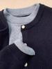 Cárdigan de punto falso de dos piezas azul marino de alta calidad para mujer, otoño e invierno, holgado, con cuello redondo, suave y encerado.