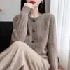 Cárdigan de punto trenzado 100% lana vintage para mujer, suéter estilo "old money", suave y grueso, top base cálido