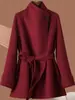 Abrigo de Cachemira Doble Cara para Mujer, de Longitud Media, Elegante, Petite, Cuello Alto, Abrigo de Lana de Alta Gama, Nuevo Estilo Invierno 2026
