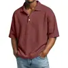 Camisa Polo Casual Masculina de Verão Europeia e Americana com Malha Waffle de Cor Sólida, Camiseta Masculina da Moda com Caimento Solto