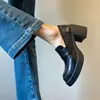 Mocasines retro de tacón alto estilo británico para mujer, con suela silenciosa, piel suave, punta redonda, suela gruesa y tacón ancho.