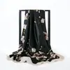 Lenço de Seda Estampado Sade Feminino Primavera e Outono Novo Lenço Quadrado Versátil Elegante Proteção Solar Xale de Seda Turbante