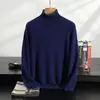 Outono/Inverno Suéter de Caxemira Masculino com Gola Dobrada Business Casual para Homens de Meia-Idade e Jovens Tricotado Cor Sólida Suéter Solto Camisa Base Top