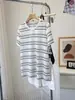 Camiseta de manga corta a rayas ligera de Lyocell para mujer, holgada y versátil, cuello redondo, top casual adelgazante, nueva camiseta de verano estilo coreano
