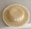 Sombrero de Paja Fresco para Niños Pequeños Encaje de Perlas de alta calidad Viaje Padre-hijo Estilo Occidental Copa Plana Ala Grande Sombrero Fresco Sombrero para el Sol