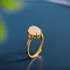 Anillo de Huevo de Jade Hetian con Incrustaciones de Plata S925 Anillo de Temperamento Abierto Simple y Moderno para Mujer