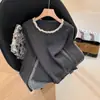 Tricô Coreano Doce com Gola de Renda para Mulheres no Inverno Novo Design Versátil Top de Base de Manga Longa