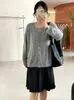 Cárdigan básico de punto liso para mujer talla grande, colección otoño 2026, cuello redondo, corte holgado, efecto adelgazante