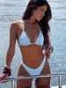 2027 Novo Maiô Feminino Estilo Europeu e Americano Tanga Listrada Sexy Três Peças Costas Nuas Biquíni Moda Praia em Estoque
