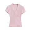 Camiseta Curta Decote V Transpassada Ajustada na Cintura para Mulheres no Verão Justa Doce e Apimentada Cintura Alta Manga Curta Top Ombro Direito Tendência