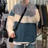 Suéter Masculino Tricô Jaqueta Outono Inverno Retrô 2026 Solto Espessado Tendência Marca Fio Roupa Cor Blocada Camada de Base Listrado