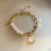 Cuentas Redondas de Cuarzo Rosa Cuentas de Cristal de Colores Pulsera de Perlas Florales Lujo Ligero Sensación de Alta Gama Cadena de Mano Joyería de Mano Retro Versátil