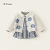 Roupas Infantis Bangxuan Novas Roupas de Outono Roupas para Bebê Menina Cardigan de Tricô Conjunto de Roupinhas para Bebê Vestido de Menina Conjunto de Duas Peças