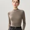 Top de punto fino de lana para mujer, cuello semi-alto, manga larga, base de camiseta de hilo Yangzi de 18 puntos, nuevo para otoño